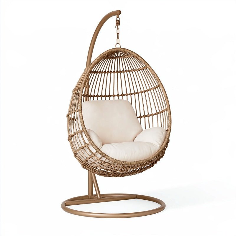 Poltrona sospesa 105 x 105 x 195 cm in rattan marrone con supporto per giardino stile boho