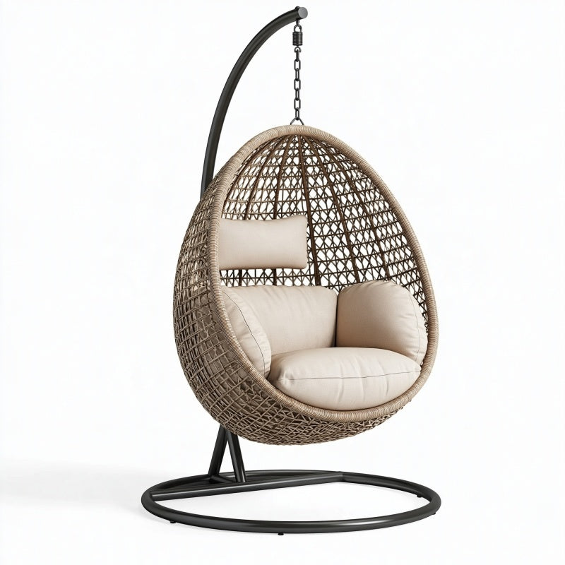 Poltrona sospesa 105 x 105 x 195 cm in fibra intrecciata beige con struttura in metallo nero - stile boho per interni