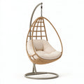Poltrona sospesa 105 x 105 x 195 cm in fibra intrecciata beige con supporto in metallo - stile boho