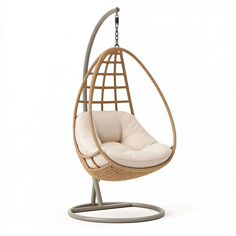 Poltrona sospesa 105 x 105 x 195 cm in fibra intrecciata beige con supporto in metallo - stile boho