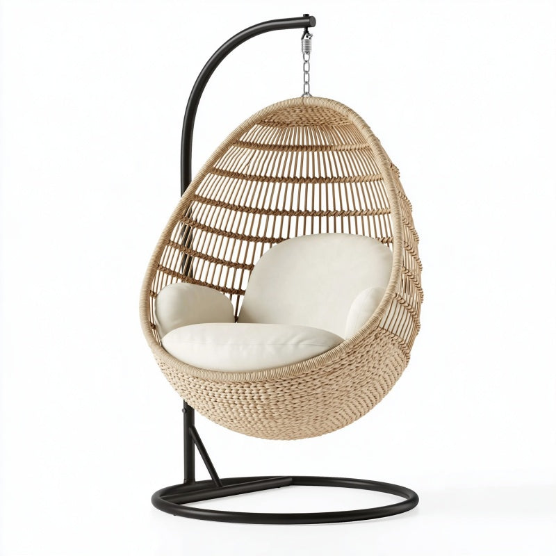 Poltrona sospesa 105 x 105 x 195 cm in fibra intrecciata naturale con struttura in metallo per interni