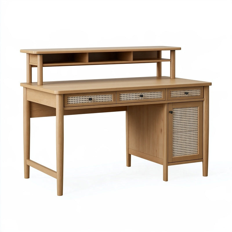Scrivania 120 x 60 x 110 cm in legno naturale con cassetti e vano contenitore stile retrò