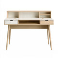 Scrivania 120x60x105 cm in legno bianco/naturale con cassetti e pannello forato stile nordico