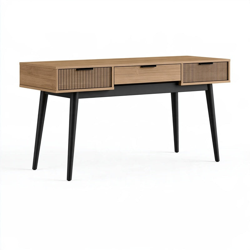 Scrivania 140 x 60 x 75 cm effetto rovere con gambe nere - stile moderno con 3 cassetti