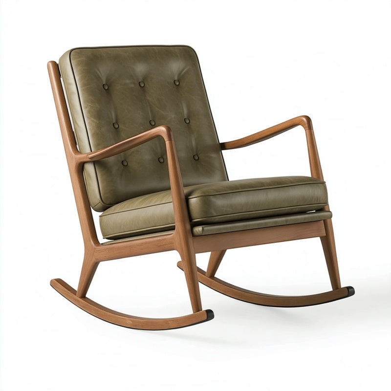 Sedia a dondolo 70 x 90 x 98 cm in legno e rivestimento verde oliva - stile moderno