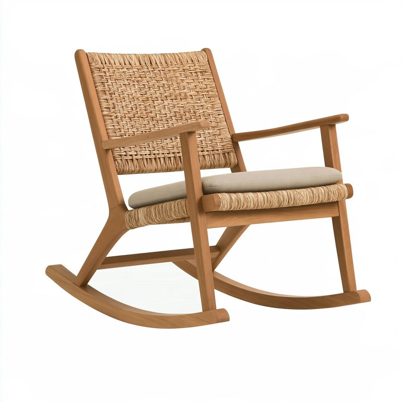 Poltrona a dondolo 68 x 92 x 100 cm in legno naturale e fibra intrecciata con seduta beige