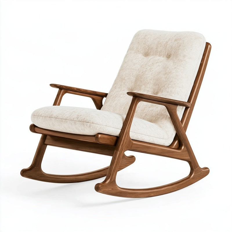 Poltrona a dondolo 70 x 90 x 98 cm in legno marrone e tessuto beige stile nordico per interni