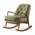 Sedia a dondolo 70 x 95 x 98 cm in tessuto verde e legno con schienale capitonné