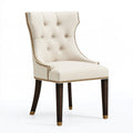 Sedia da pranzo 57 x 66 x 105 cm in tessuto avorio con gambe in legno stile classico capitonné