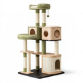 Tiragraffi per gatti 80 x 60 x 180 cm in legno e sisal verde con cucce e piattaforme