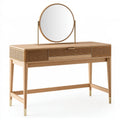 Toeletta 120 x 45 x 145 cm in legno naturale con rattan e specchio rotondo